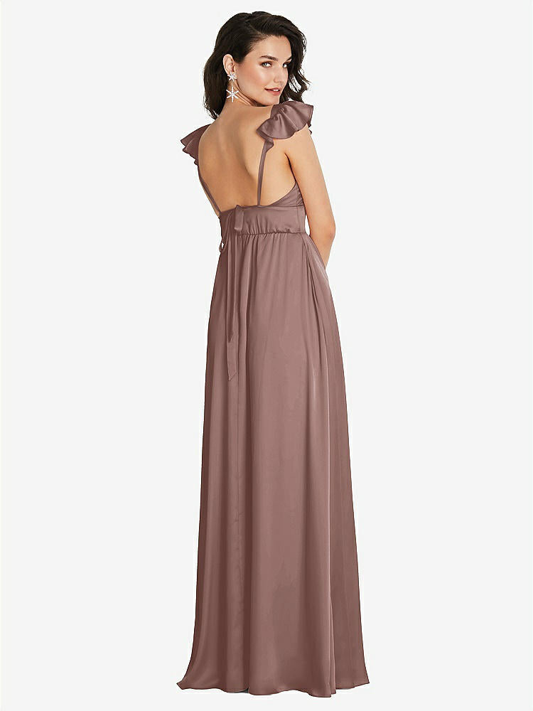 【STYLE: TH094】Deep V-Neck Ruffle Cap Sleeve Maxi Dress with Convertible Straps【COLOR: Sienna】