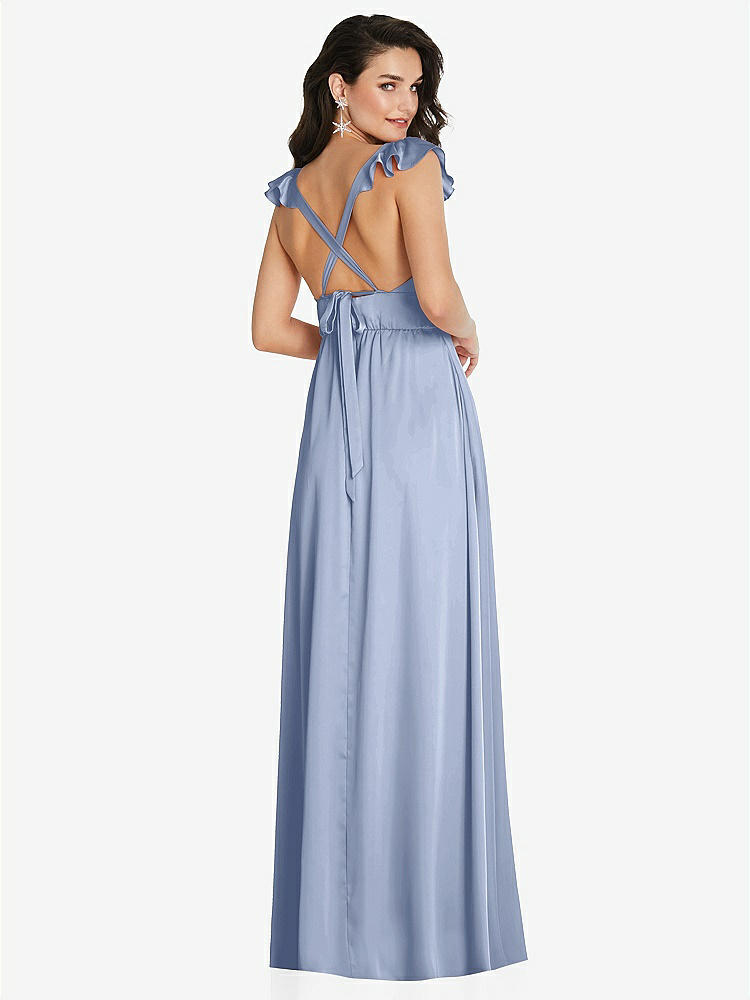 【STYLE: TH094】Deep V-Neck Ruffle Cap Sleeve Maxi Dress with Convertible Straps【COLOR: Sky Blue】