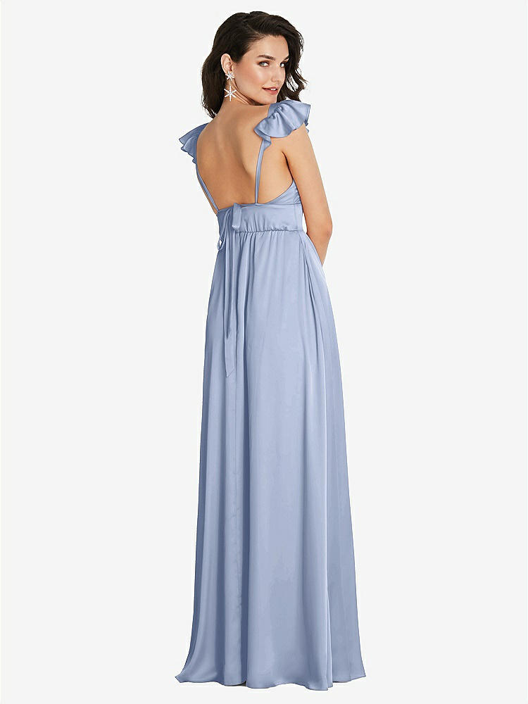 【STYLE: TH094】Deep V-Neck Ruffle Cap Sleeve Maxi Dress with Convertible Straps【COLOR: Sky Blue】