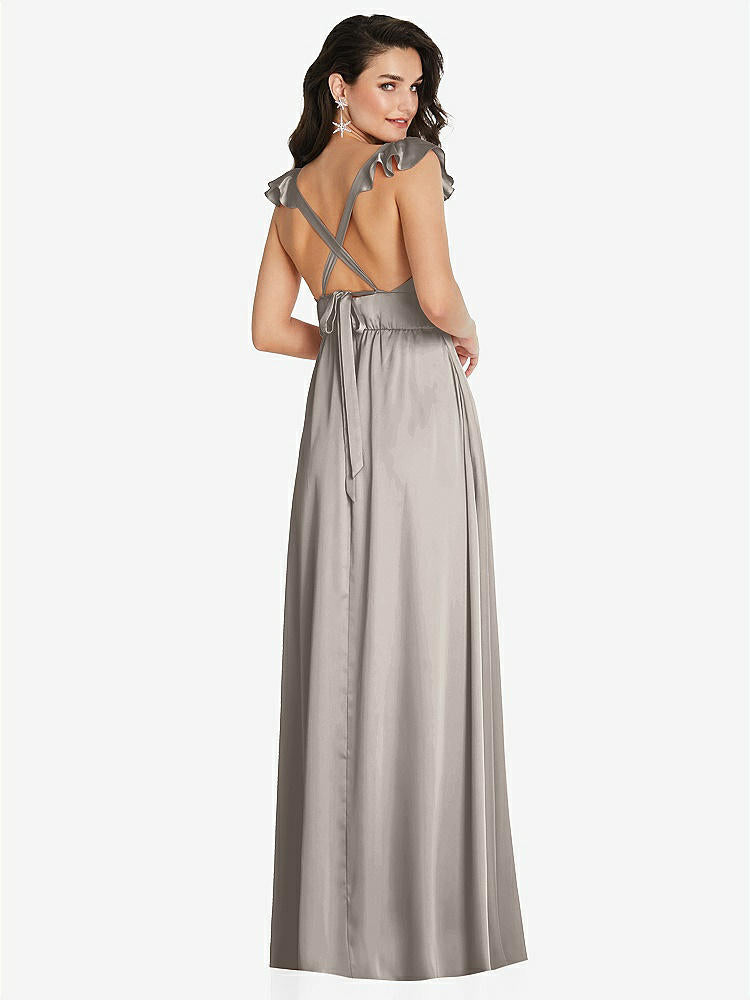 【STYLE: TH094】Deep V-Neck Ruffle Cap Sleeve Maxi Dress with Convertible Straps【COLOR: Taupe】