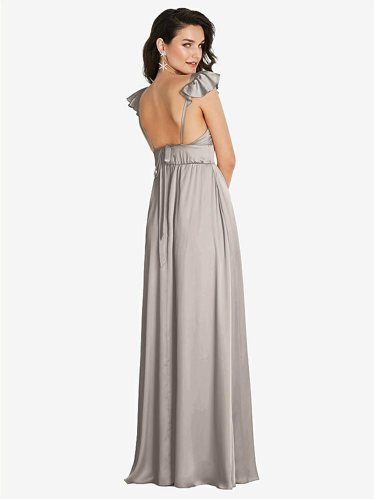 【STYLE: TH094】Deep V-Neck Ruffle Cap Sleeve Maxi Dress with Convertible Straps【COLOR: Taupe】