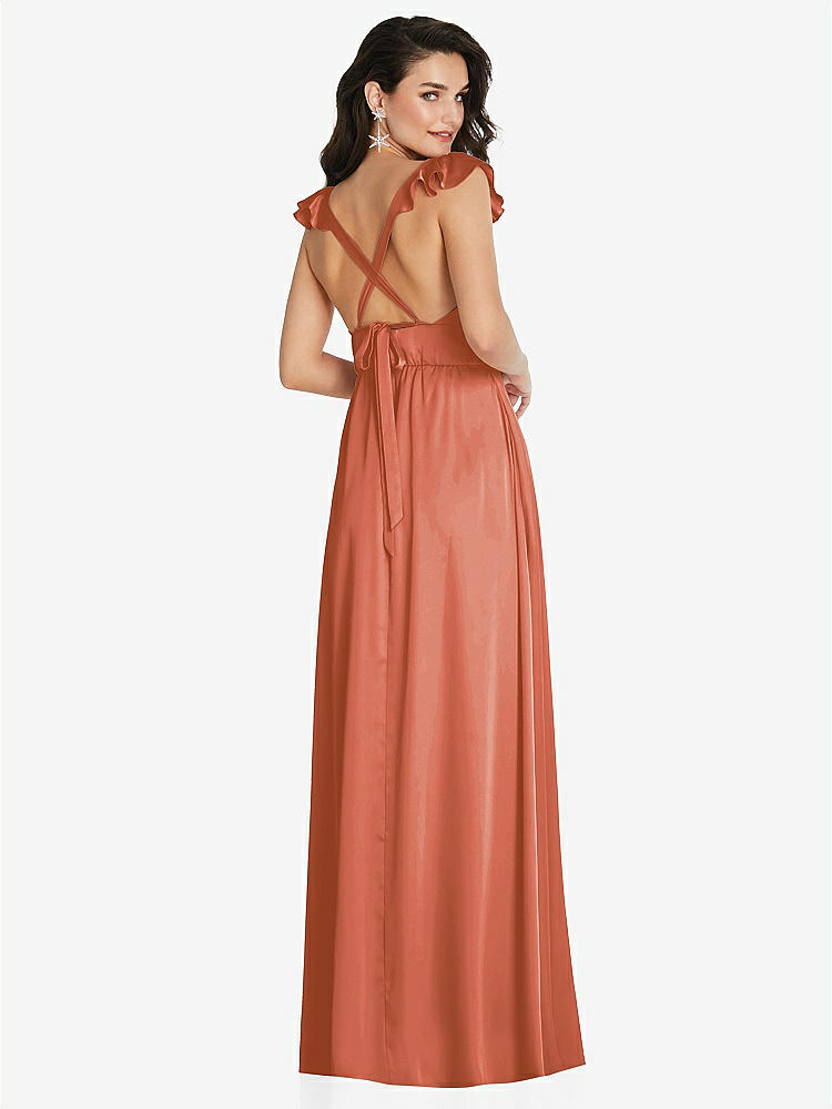 【NEW】【STYLE: TH094】ディープ Vネック フリル キャップ スリーブ マキシ ドレス コンバーチブル ストラップ【COLOR: Terracotta Copper】【SIZE: 00-30W】