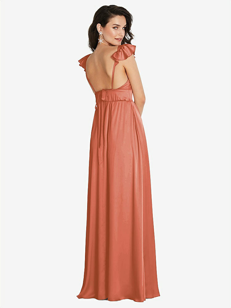 【NEW】【STYLE: TH094】ディープ Vネック フリル キャップ スリーブ マキシ ドレス コンバーチブル ストラップ【COLOR: Terracotta Copper】【SIZE: 00-30W】