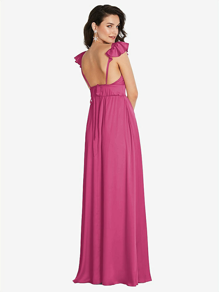 【STYLE: TH094】Deep V-Neck Ruffle Cap Sleeve Maxi Dress with Convertible Straps【COLOR: Tea Rose】