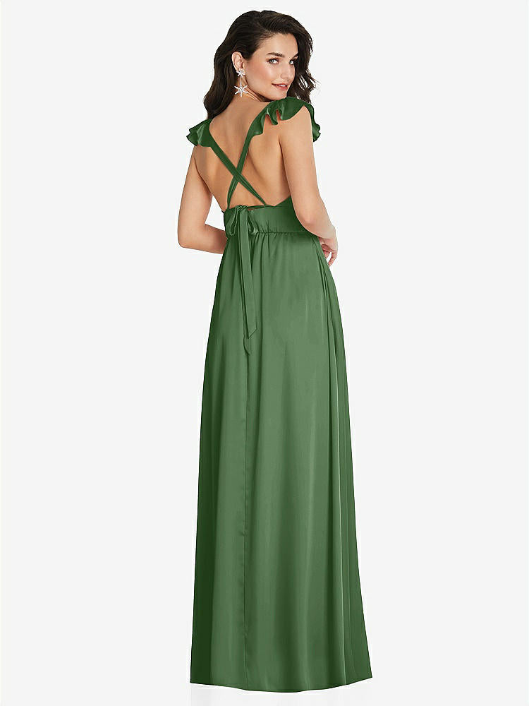【STYLE: TH094】Deep V-Neck Ruffle Cap Sleeve Maxi Dress with Convertible Straps【COLOR: Vineyard Green】
