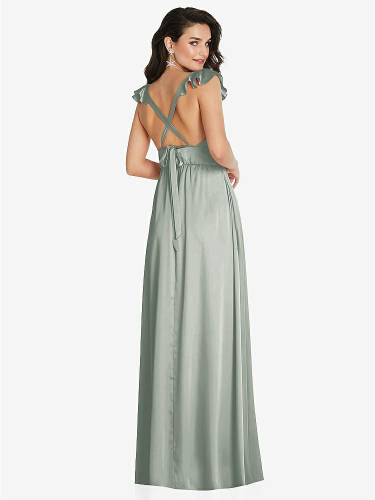 【STYLE: TH094】Deep V-Neck Ruffle Cap Sleeve Maxi Dress with Convertible Straps【COLOR: Willow Green】