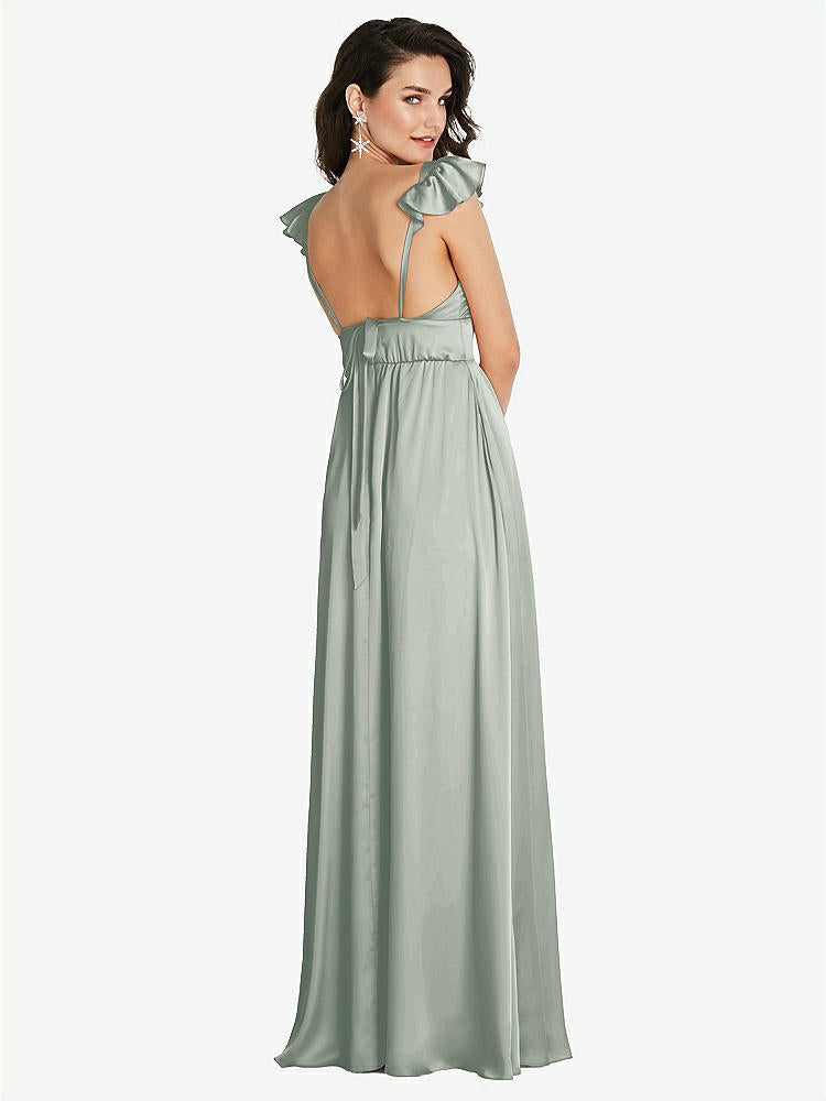 【STYLE: TH094】Deep V-Neck Ruffle Cap Sleeve Maxi Dress with Convertible Straps【COLOR: Willow Green】