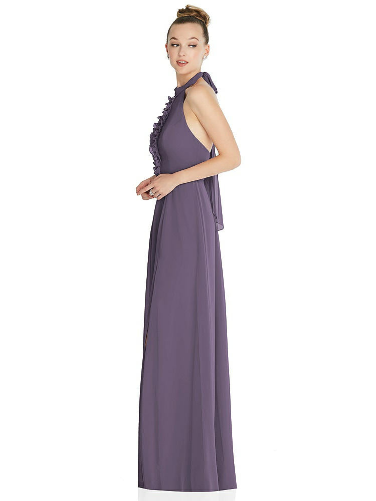 【NEW】【STYLE: 6865】ホルター バックレス マキシ ドレス クリスタル ボタン フリル プラケット【COLOR: Lavender】【SIZE: 00-30W】