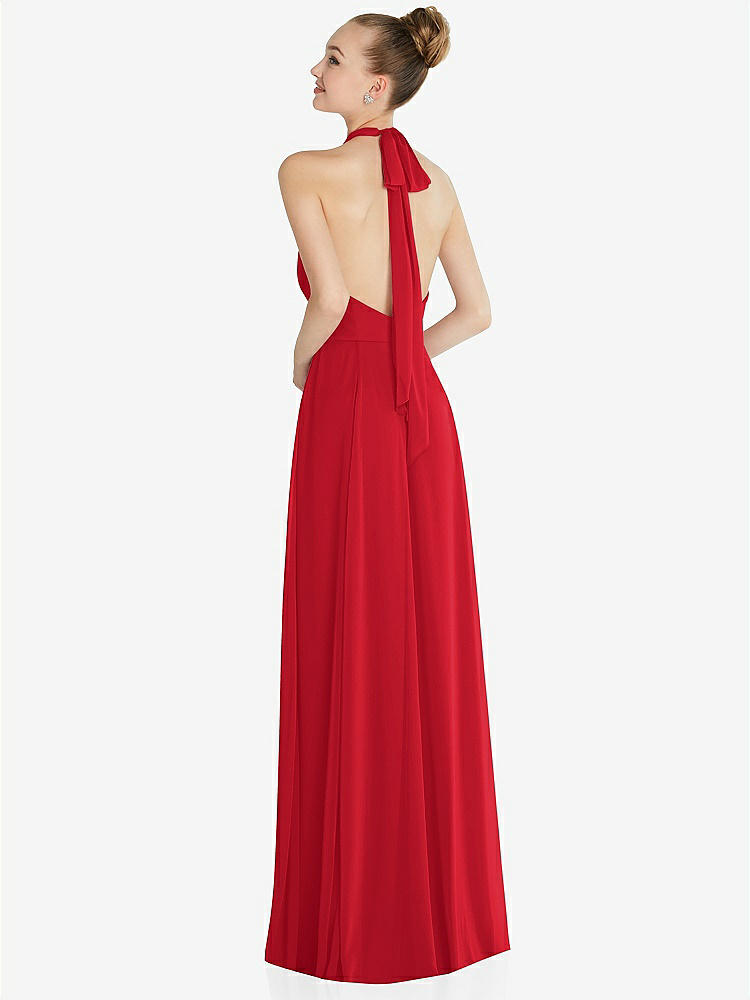 【NEW】【STYLE: 6865】ホルター バックレス マキシ ドレス クリスタル ボタン フリル プラケット【COLOR: Parisian Red】【SIZE: 00-30W】