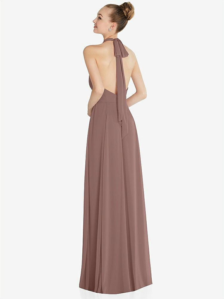 【STYLE: 6865】Halter Backless Maxi Dress with Crystal Button Ruffle Placket【COLOR: Sienna】