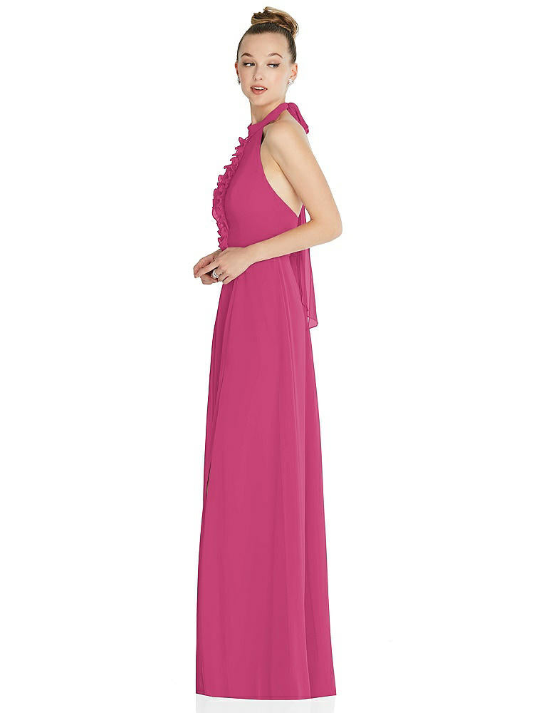 【NEW】【STYLE: 6865】ホルター バックレス マキシ ドレス クリスタル ボタン フリル プラケット【COLOR: Tea Rose】【SIZE: 00-30W】