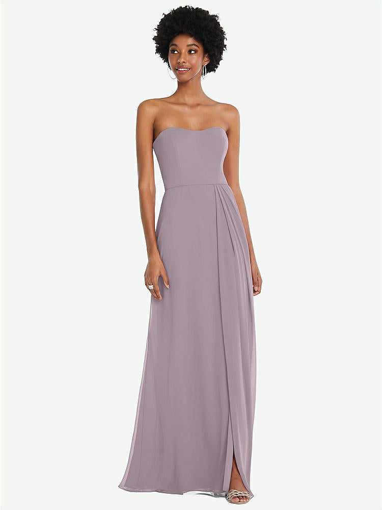 【STYLE: 1563】Strapless Sweetheart Maxi Dress with Pleated Front Slit 【COLOR: Lilac Dusk】