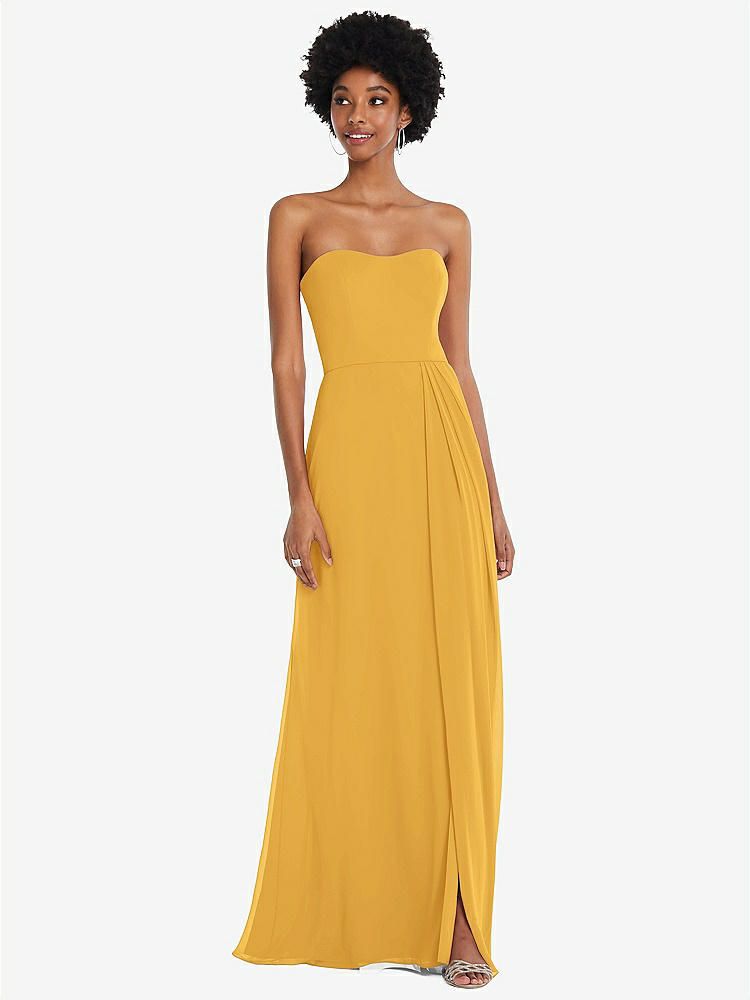 【STYLE: 1563】Strapless Sweetheart Maxi Dress with Pleated Front Slit 【COLOR: NYC Yellow】