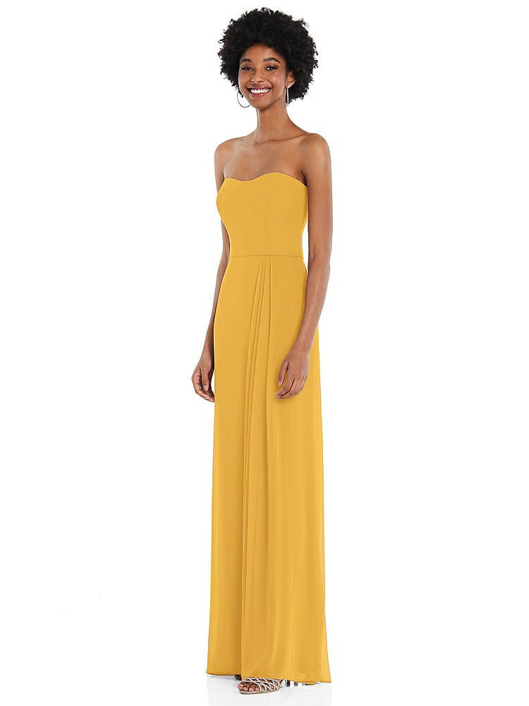 【STYLE: 1563】Strapless Sweetheart Maxi Dress with Pleated Front Slit 【COLOR: NYC Yellow】