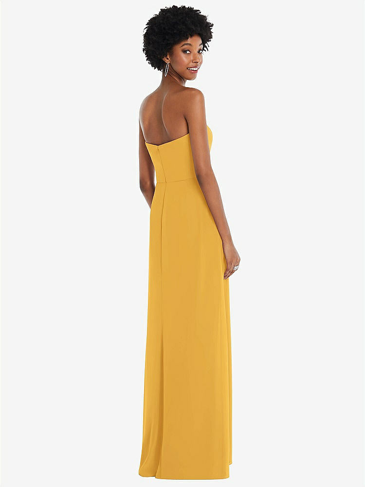 【STYLE: 1563】Strapless Sweetheart Maxi Dress with Pleated Front Slit 【COLOR: NYC Yellow】