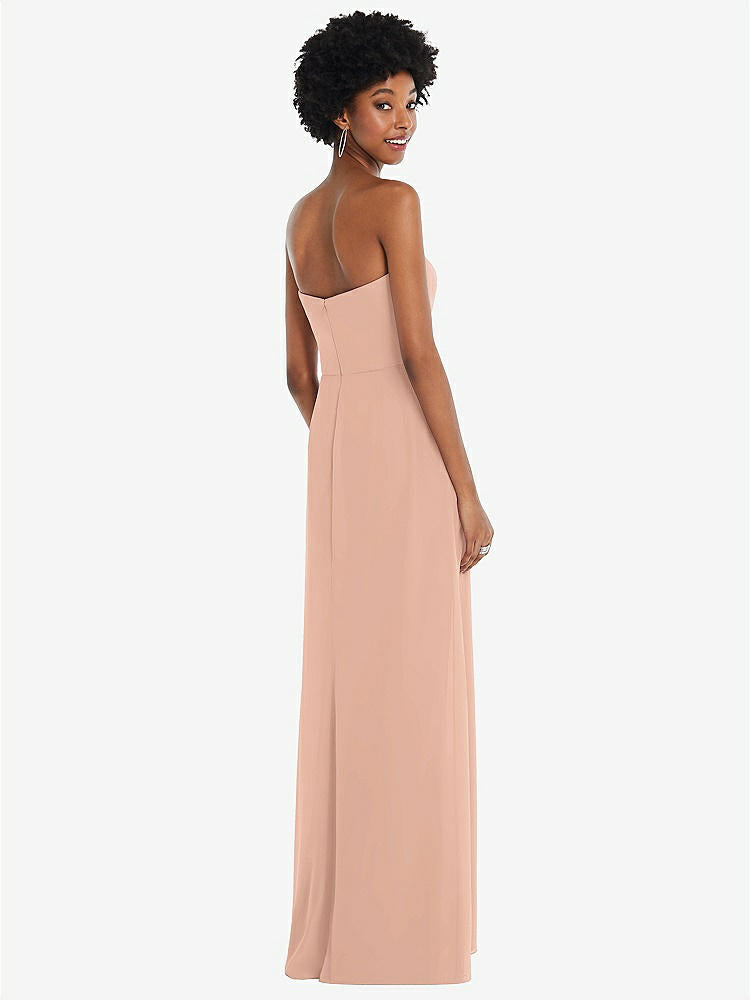 【STYLE: 1563】Strapless Sweetheart Maxi Dress with Pleated Front Slit 【COLOR: Pale Peach】