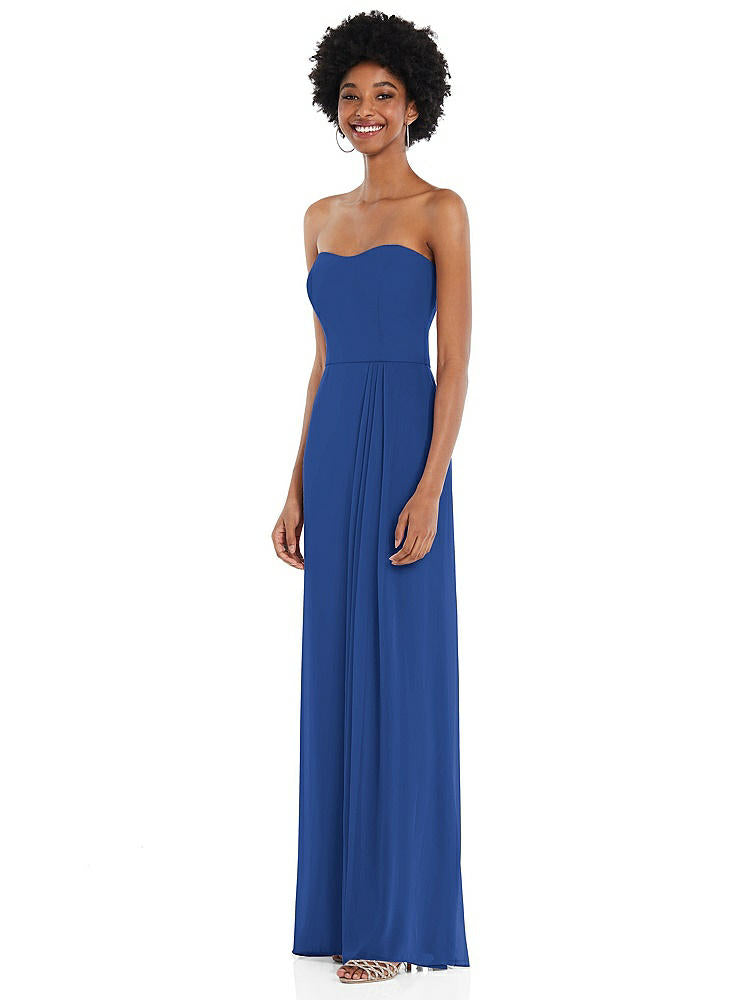 【STYLE: 1563】Strapless Sweetheart Maxi Dress with Pleated Front Slit 【COLOR: Classic Blue】