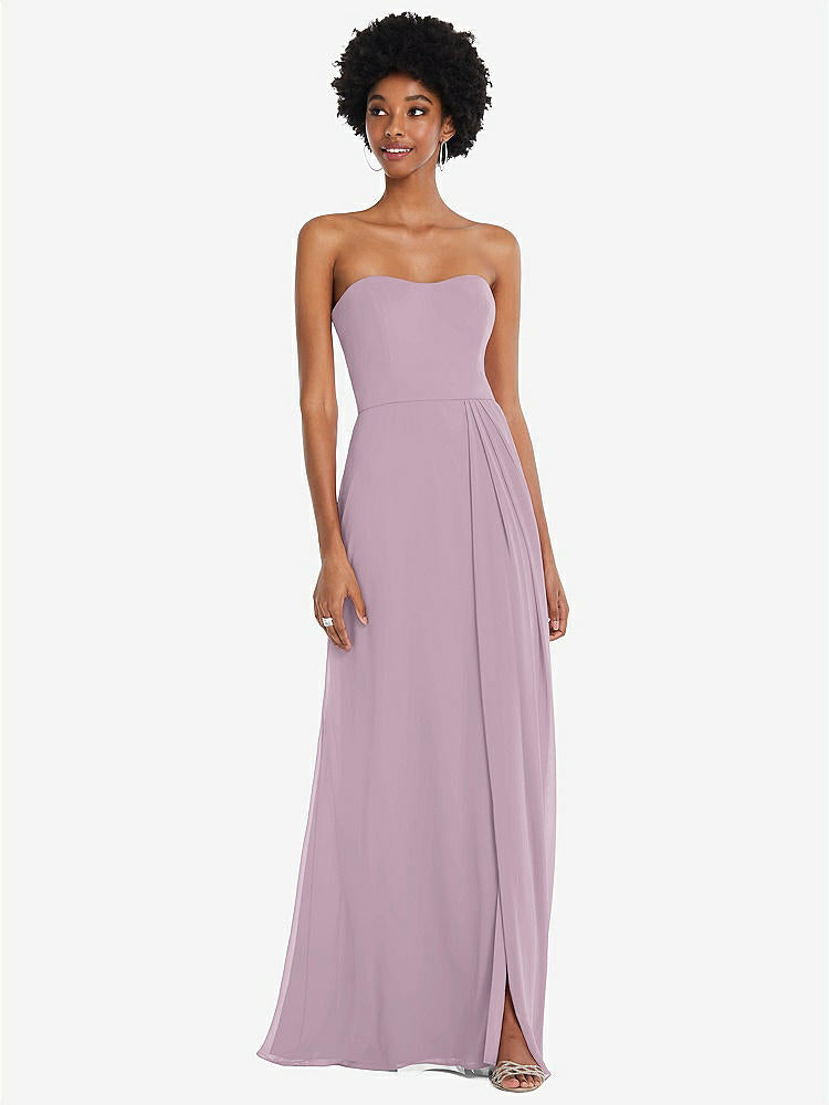 【STYLE: 1563】Strapless Sweetheart Maxi Dress with Pleated Front Slit 【COLOR: Suede Rose】