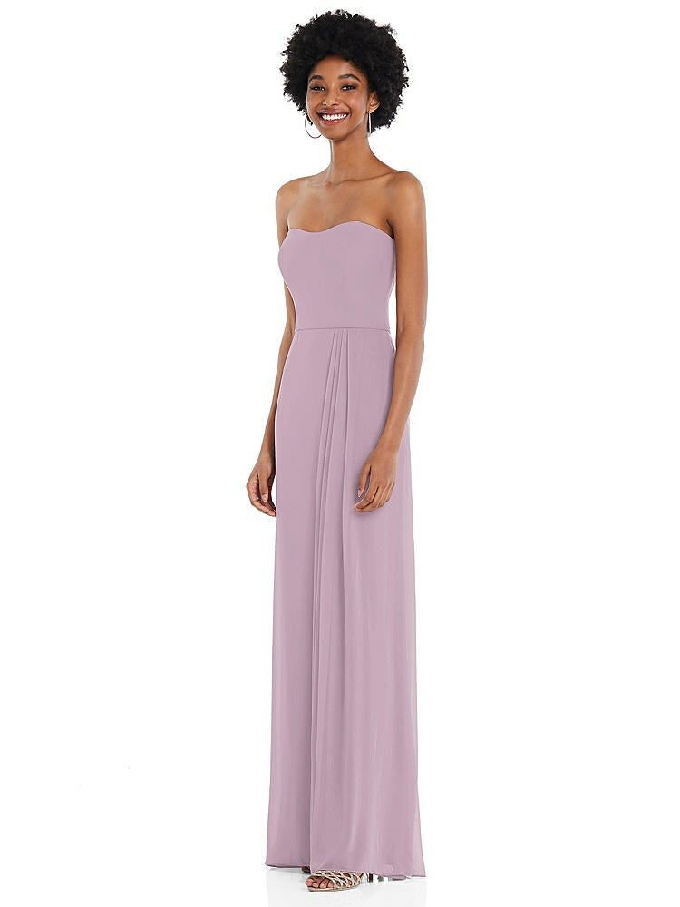 【STYLE: 1563】Strapless Sweetheart Maxi Dress with Pleated Front Slit 【COLOR: Suede Rose】