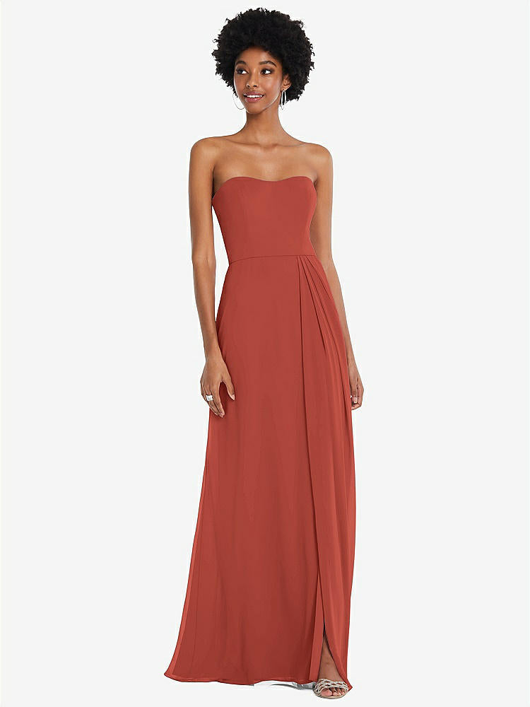 【STYLE: 1563】Strapless Sweetheart Maxi Dress with Pleated Front Slit 【COLOR: Amber Sunset】