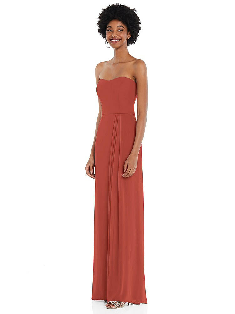 【STYLE: 1563】Strapless Sweetheart Maxi Dress with Pleated Front Slit 【COLOR: Amber Sunset】