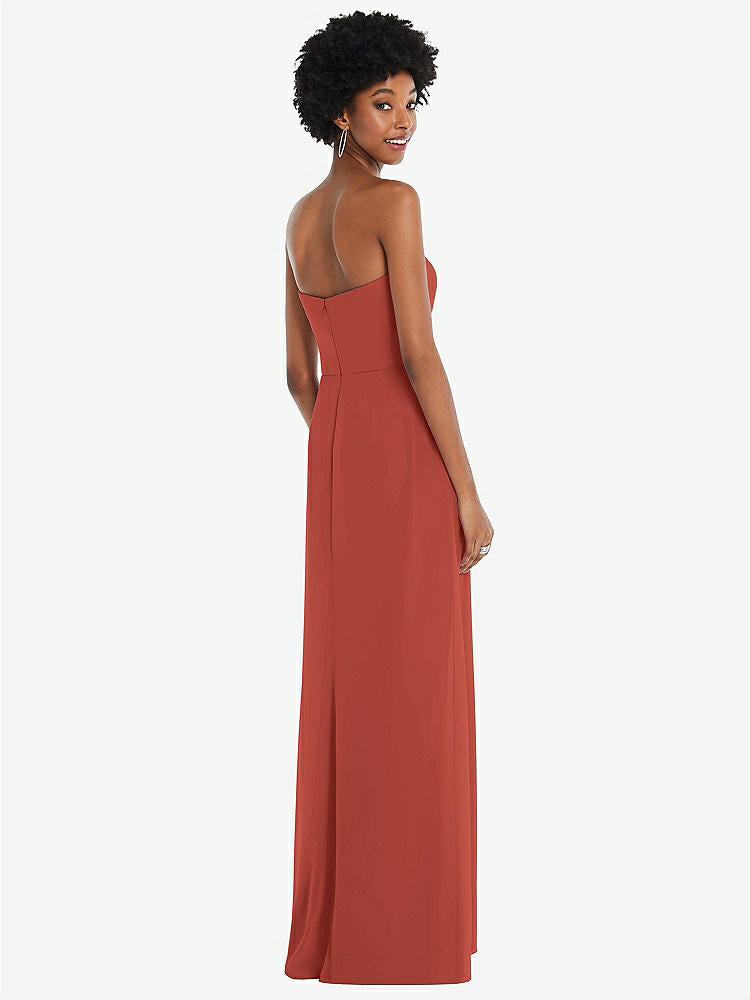 【STYLE: 1563】Strapless Sweetheart Maxi Dress with Pleated Front Slit 【COLOR: Amber Sunset】