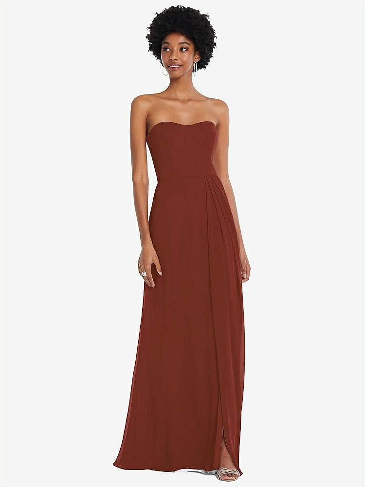【STYLE: 1563】Strapless Sweetheart Maxi Dress with Pleated Front Slit 【COLOR: Auburn Moon】