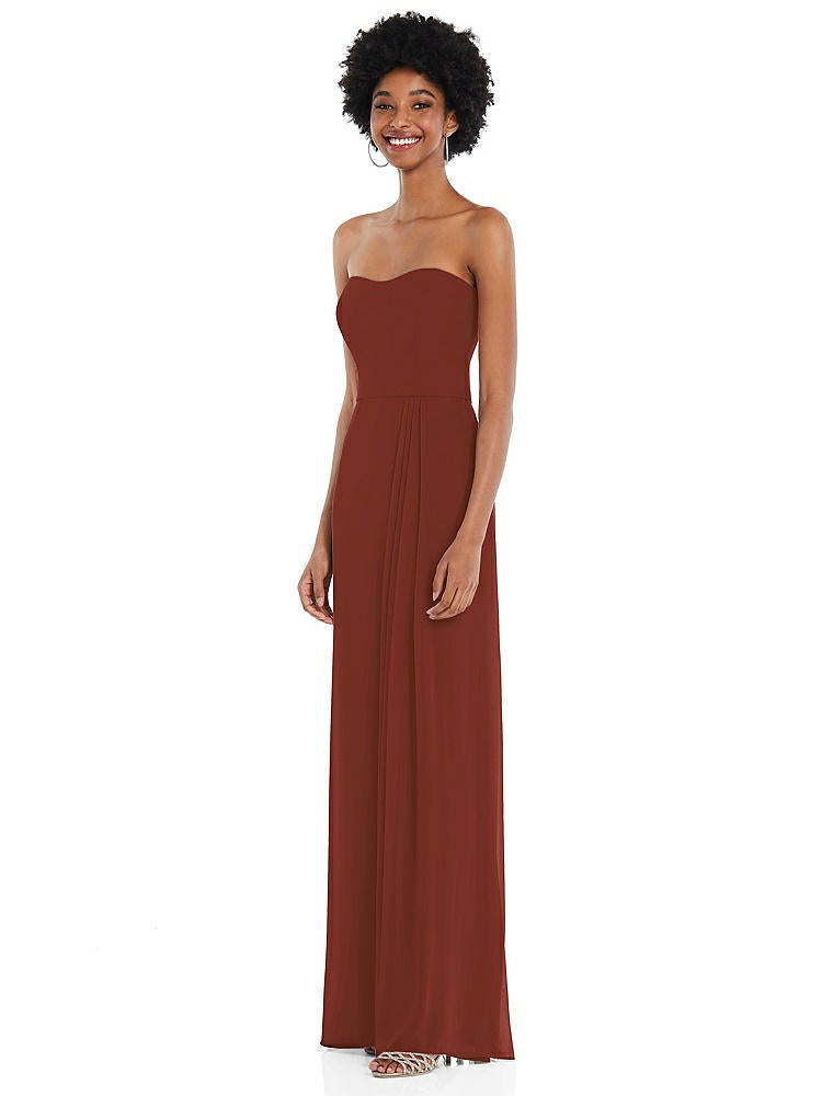 【STYLE: 1563】Strapless Sweetheart Maxi Dress with Pleated Front Slit 【COLOR: Auburn Moon】