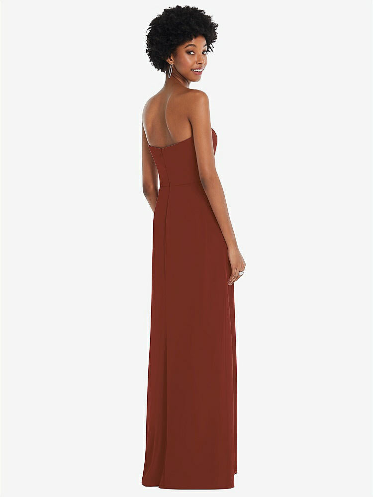 【STYLE: 1563】Strapless Sweetheart Maxi Dress with Pleated Front Slit 【COLOR: Auburn Moon】