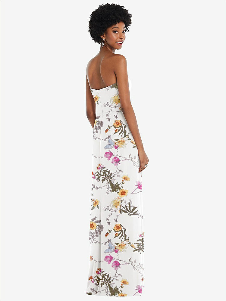 【STYLE: 1563】Strapless Sweetheart Maxi Dress with Pleated Front Slit 【COLOR: Butterfly Botanica Ivory】