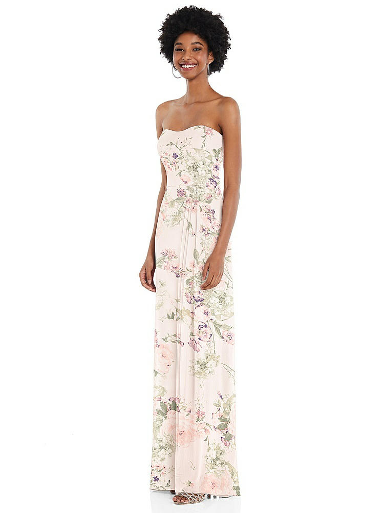 【STYLE: 1563】Strapless Sweetheart Maxi Dress with Pleated Front Slit 【COLOR: Blush Garden】