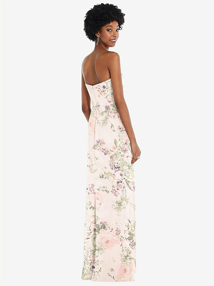 【STYLE: 1563】Strapless Sweetheart Maxi Dress with Pleated Front Slit 【COLOR: Blush Garden】