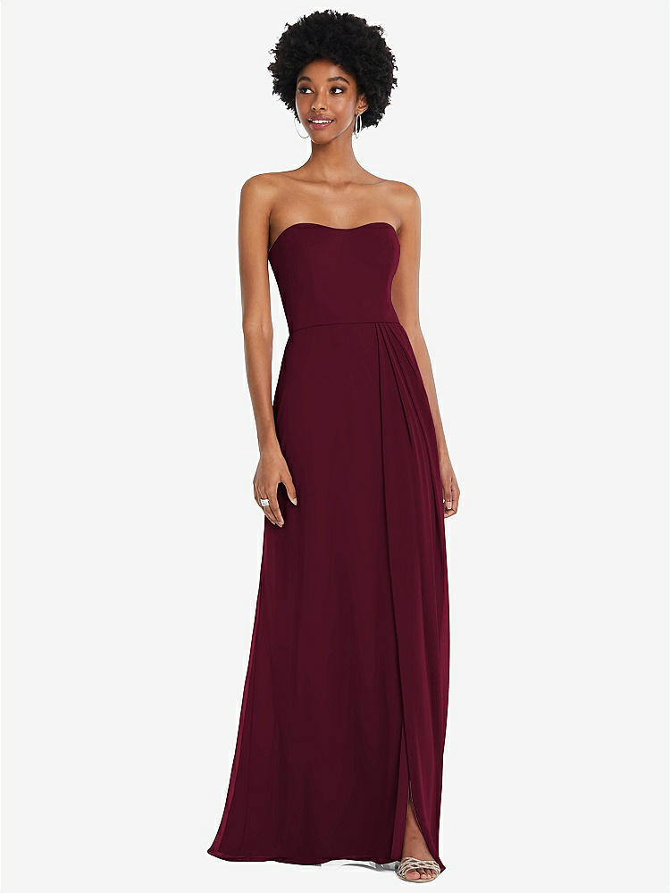 【NEW】【STYLE: 1563】ストラップレス 恋人 マキシ ドレス 柔らかい フロント スリット 【COLOR: Cabernet】【SIZE: 00-30W】