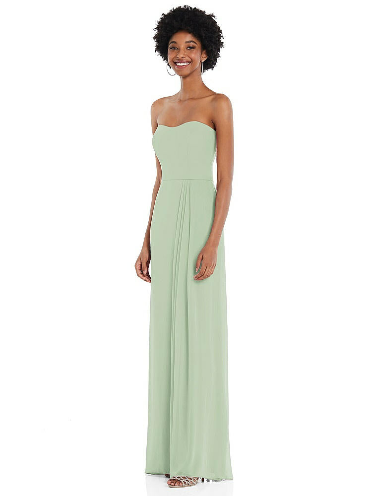 【STYLE: 1563】Strapless Sweetheart Maxi Dress with Pleated Front Slit 【COLOR: Celadon】