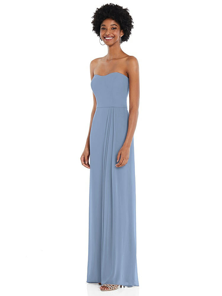 【STYLE: 1563】Strapless Sweetheart Maxi Dress with Pleated Front Slit 【COLOR: Cloudy】