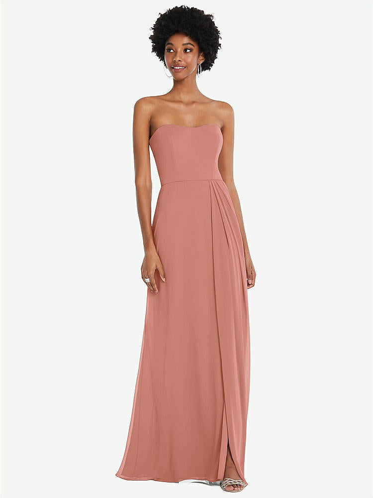 【STYLE: 1563】Strapless Sweetheart Maxi Dress with Pleated Front Slit 【COLOR: Desert Rose】