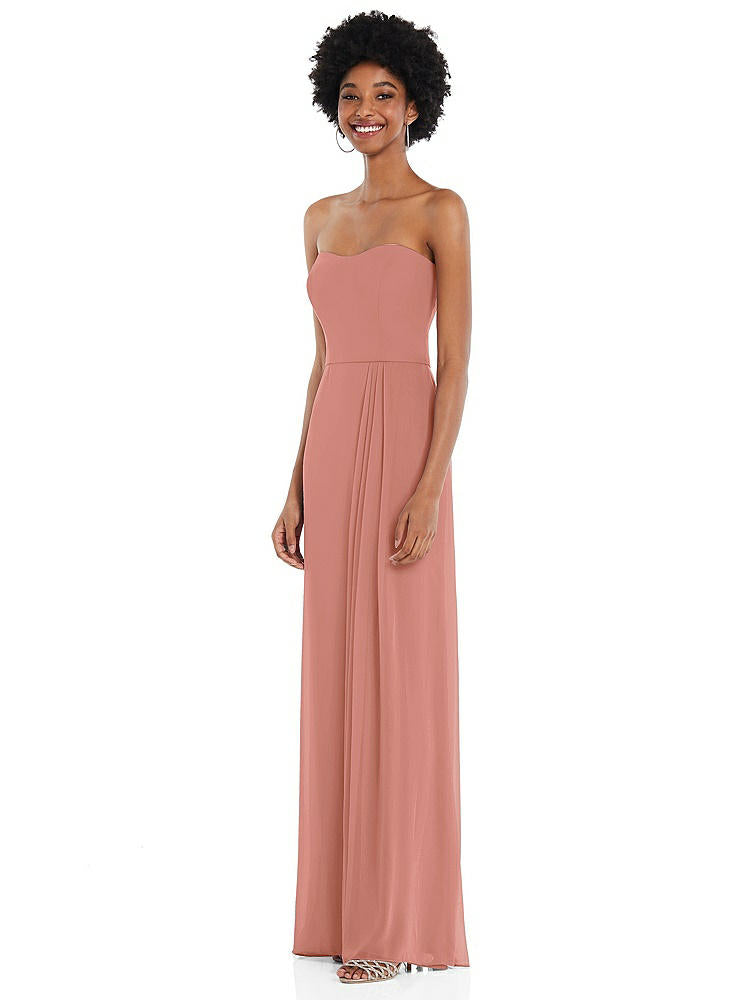 【STYLE: 1563】Strapless Sweetheart Maxi Dress with Pleated Front Slit 【COLOR: Desert Rose】