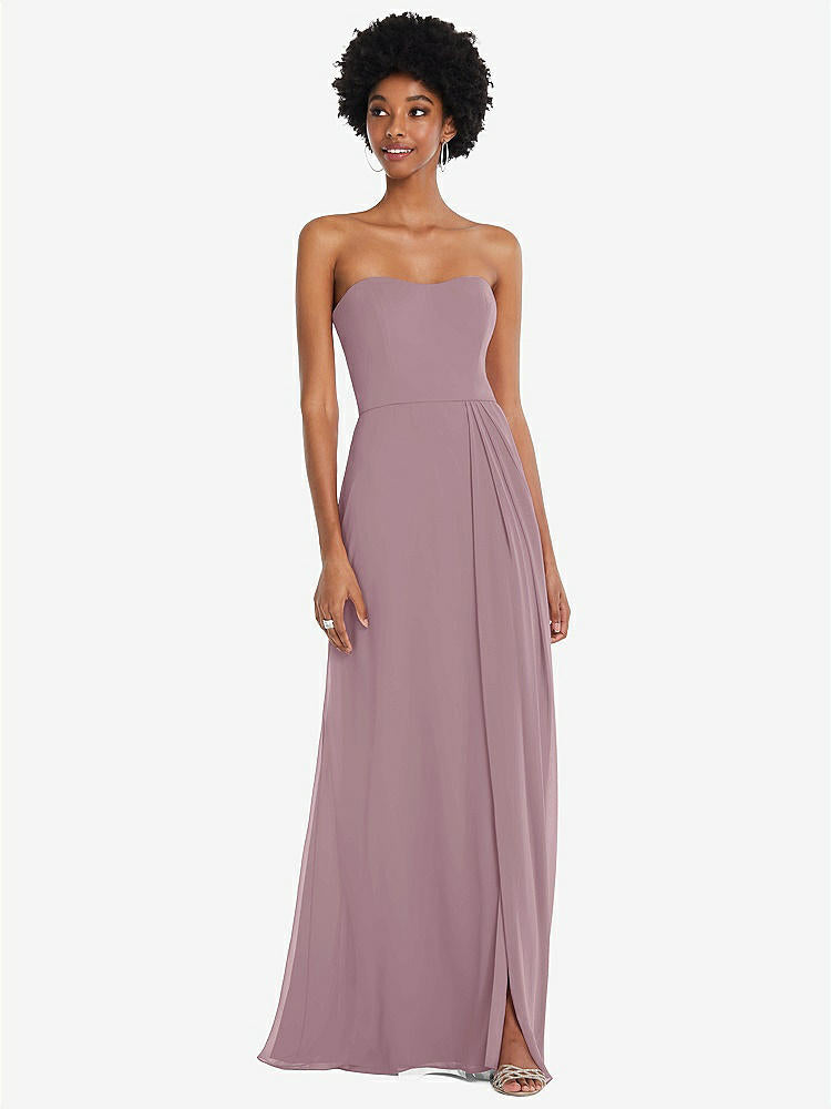 【STYLE: 1563】Strapless Sweetheart Maxi Dress with Pleated Front Slit 【COLOR: Dusty Rose】