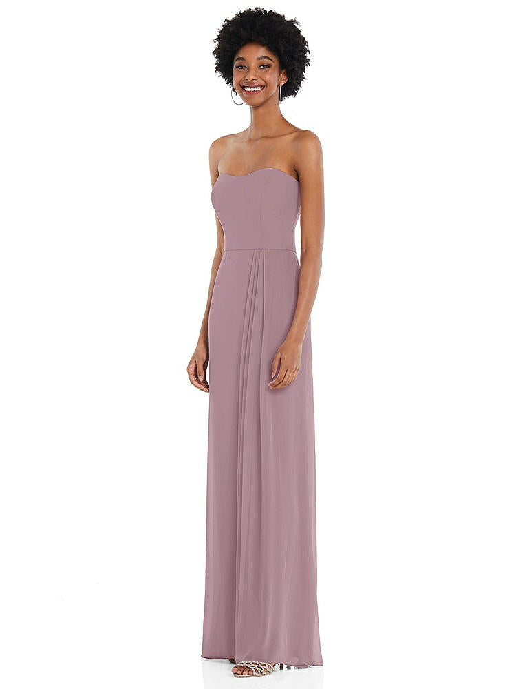 【STYLE: 1563】Strapless Sweetheart Maxi Dress with Pleated Front Slit 【COLOR: Dusty Rose】
