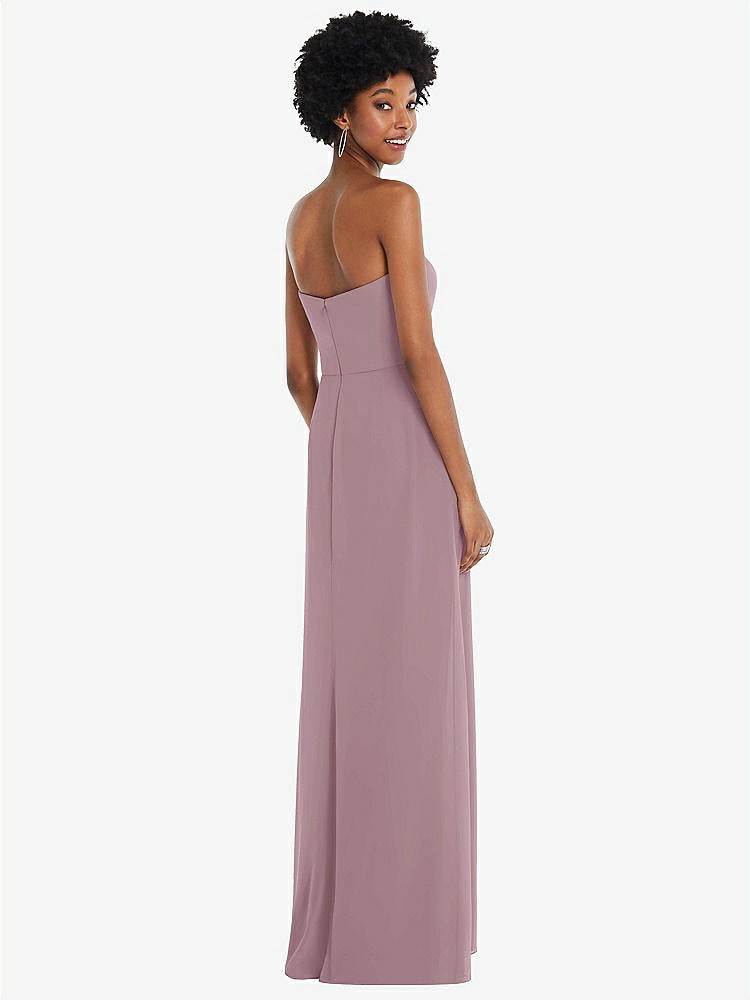 【STYLE: 1563】Strapless Sweetheart Maxi Dress with Pleated Front Slit 【COLOR: Dusty Rose】