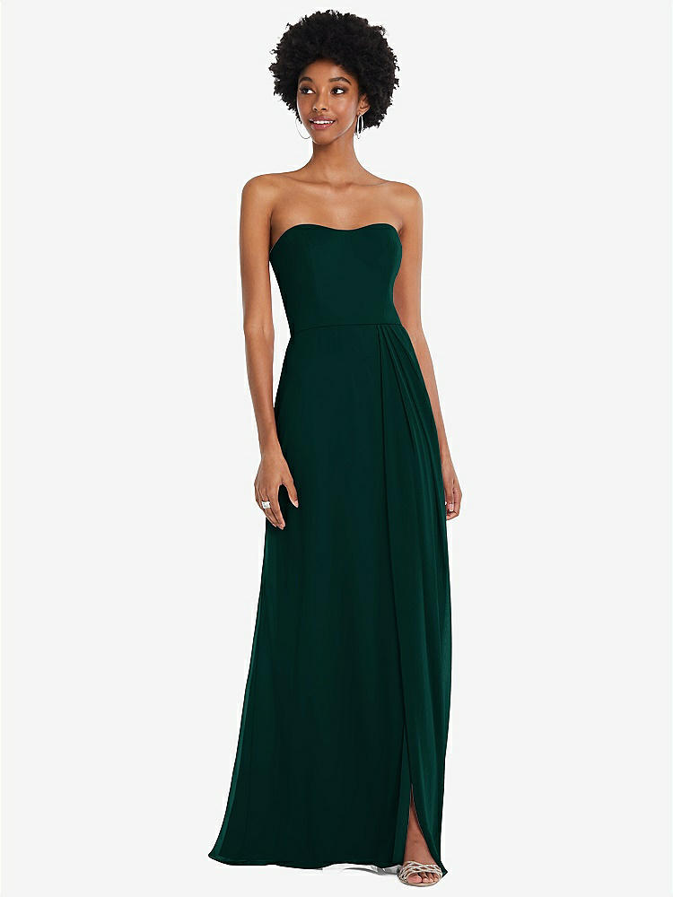 【STYLE: 1563】Strapless Sweetheart Maxi Dress with Pleated Front Slit 【COLOR: Evergreen】