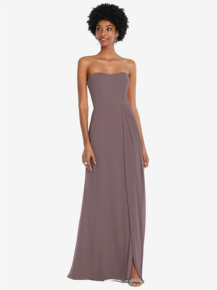 【STYLE: 1563】Strapless Sweetheart Maxi Dress with Pleated Front Slit 【COLOR: French Truffle】