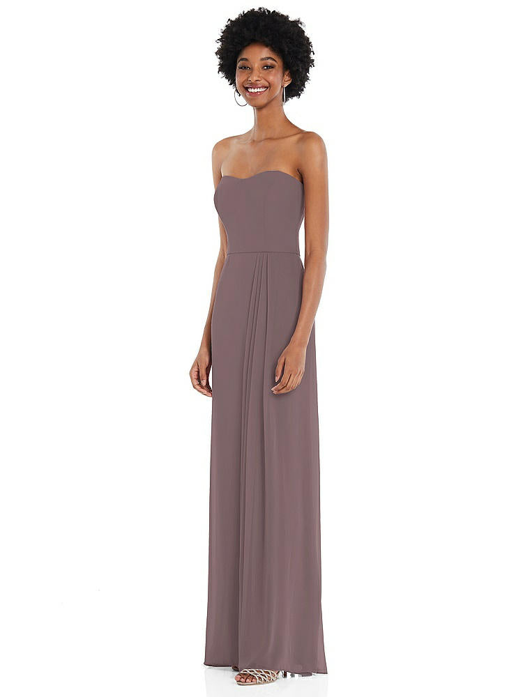 【STYLE: 1563】Strapless Sweetheart Maxi Dress with Pleated Front Slit 【COLOR: French Truffle】