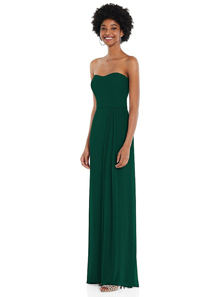 【STYLE: 1563】Strapless Sweetheart Maxi Dress with Pleated Front Slit 【COLOR: Hunter Green】