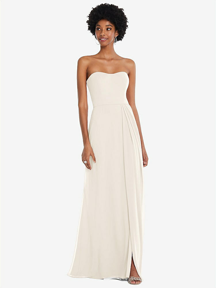 【STYLE: 1563】Strapless Sweetheart Maxi Dress with Pleated Front Slit 【COLOR: Ivory】