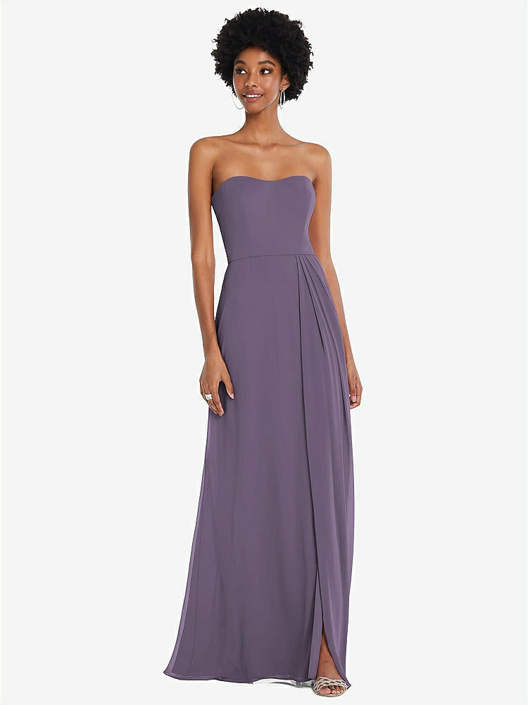 【NEW】【STYLE: 1563】ストラップレス 恋人 マキシ ドレス 柔らかい フロント スリット 【COLOR: Lavender】【SIZE: 00-30W】