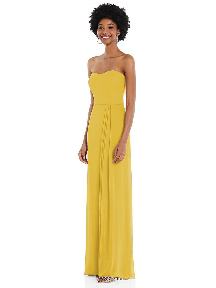 【STYLE: 1563】Strapless Sweetheart Maxi Dress with Pleated Front Slit 【COLOR: Marigold】