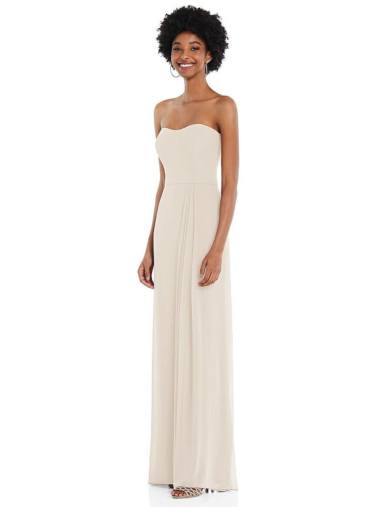 【STYLE: 1563】Strapless Sweetheart Maxi Dress with Pleated Front Slit 【COLOR: Oat】