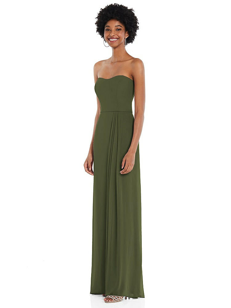 【STYLE: 1563】Strapless Sweetheart Maxi Dress with Pleated Front Slit 【COLOR: Olive Green】