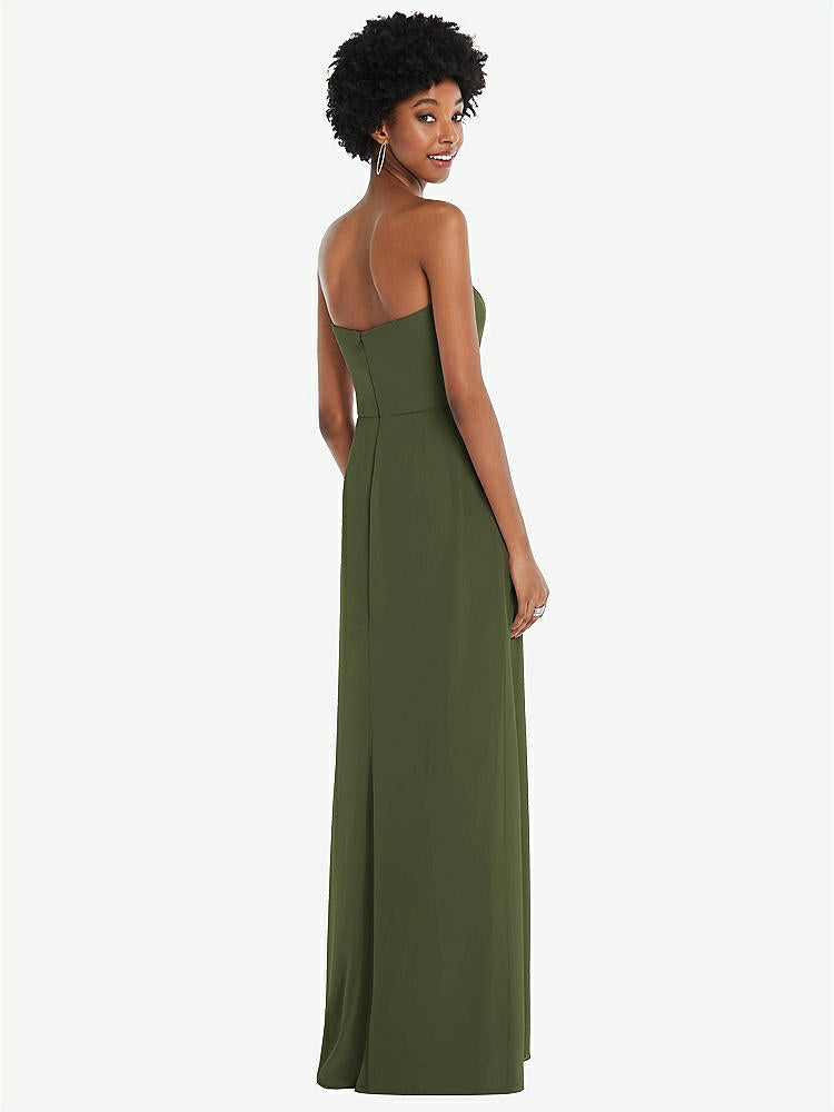 【STYLE: 1563】Strapless Sweetheart Maxi Dress with Pleated Front Slit 【COLOR: Olive Green】